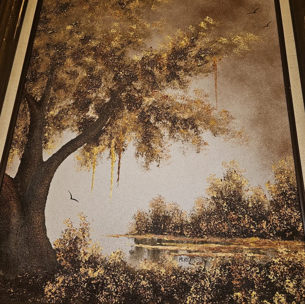 Chester Lewis Perez 3D Raised Oil On Canvas Landscape Original Painting 24x28”
